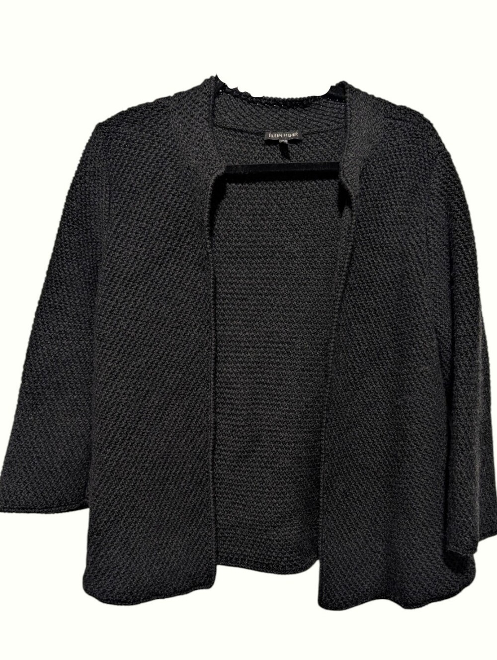 Eileen Fisher Charcoal Gray 100% Merino Wool Open Front Cardigan Small